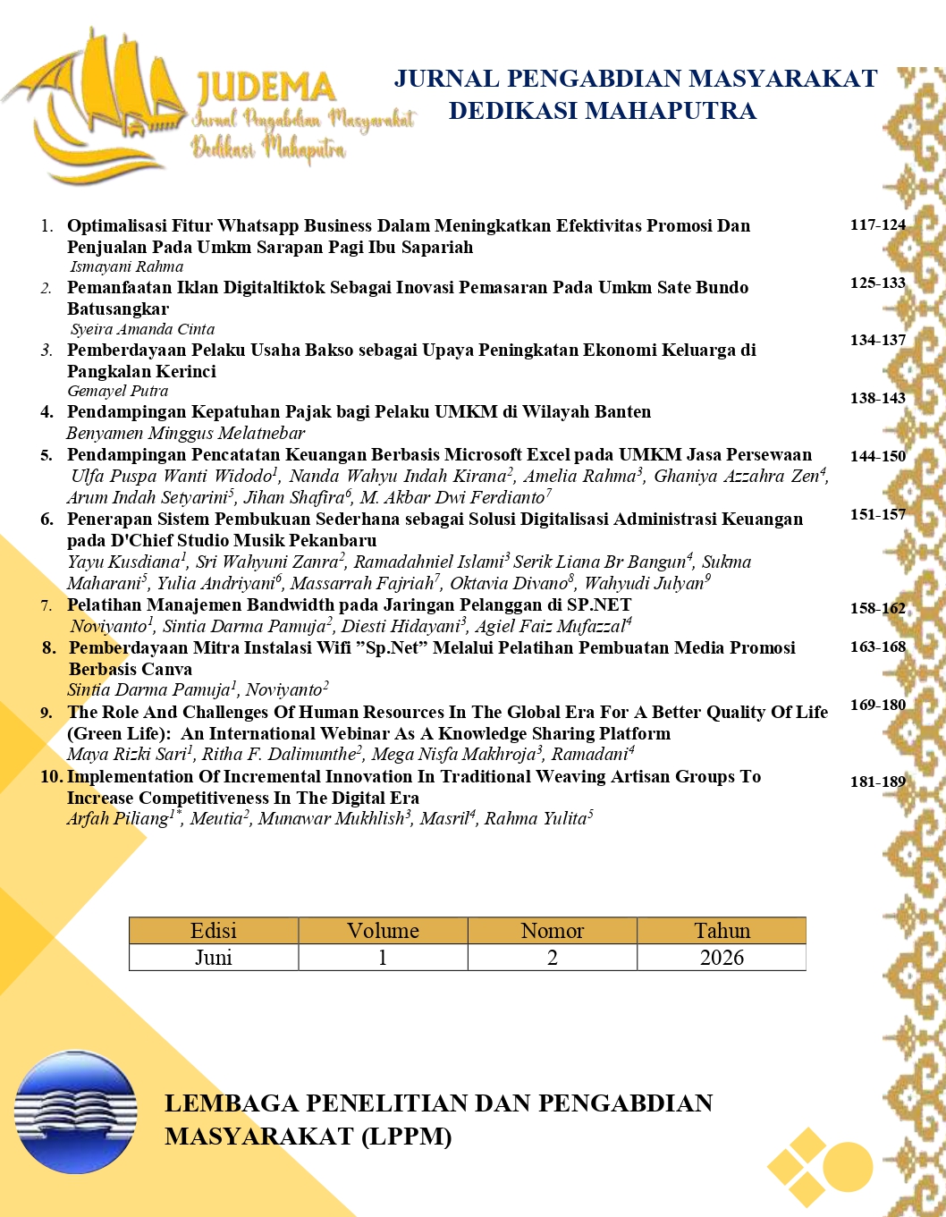 					Lihat Vol 1 No 2 (2026): Jurnal Pengabdian Masyarakat Dedikasi Mahaputra Vol 1 No 2 Juni 2026
				